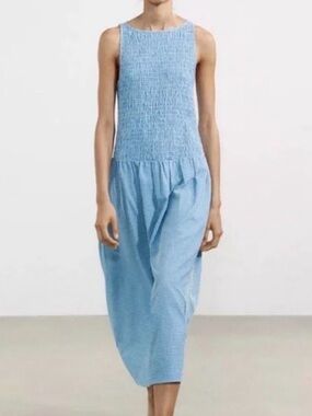 Zara Black Label Blue & White Sleeveless Dress